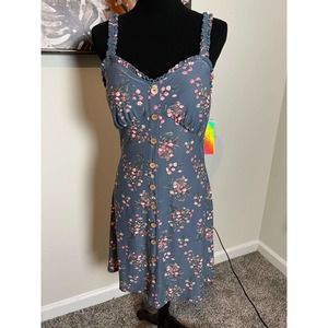 Derek Hart Juniors Blue Gray Floral Sundress Large